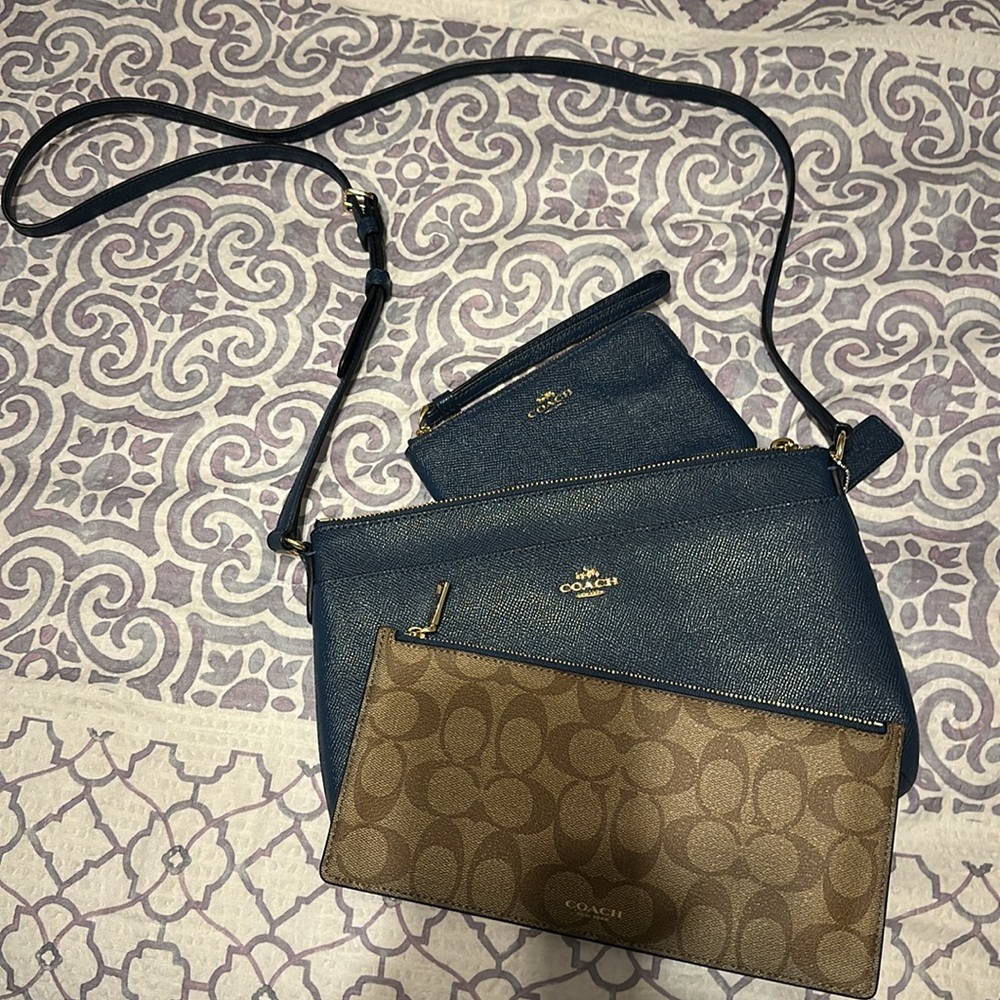 Coach Navy and Brown Crossbody Bag Set, NEW